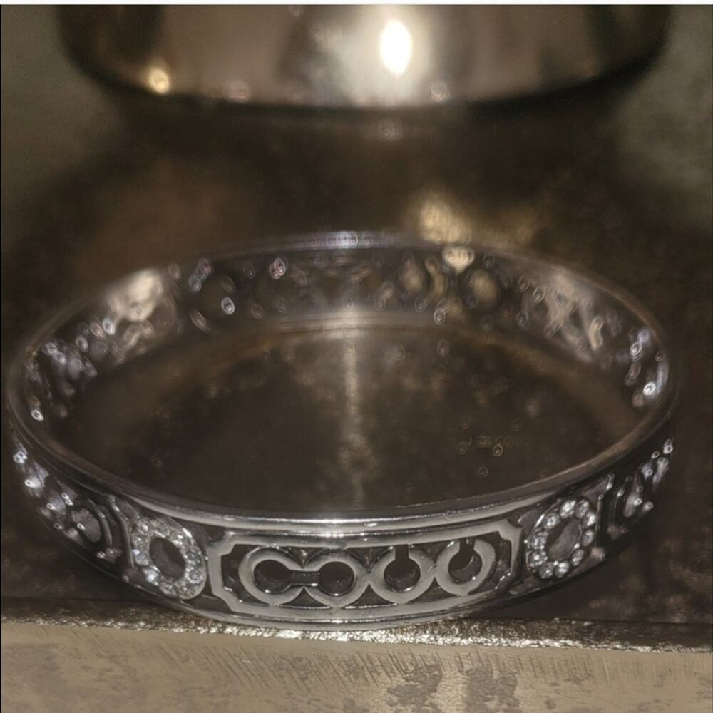 Coach Rare Silver & Crystal Cut-Out Bangle Bracelet with Dust Bag EUC MSRP $150 - Picture 7 of 10